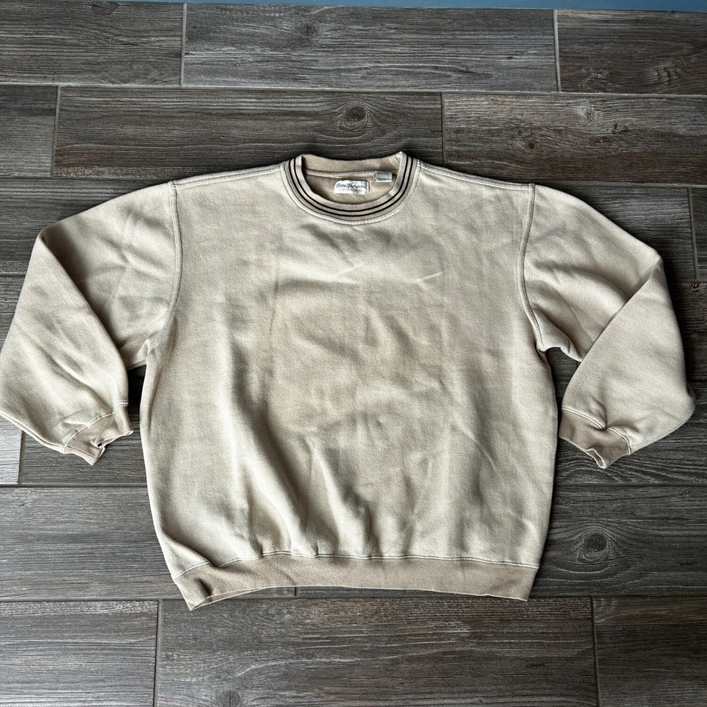 VTG 90 Norm Thompson Beige Textured Crew Neck Pullover Sweatshirt Y2K Streetwear